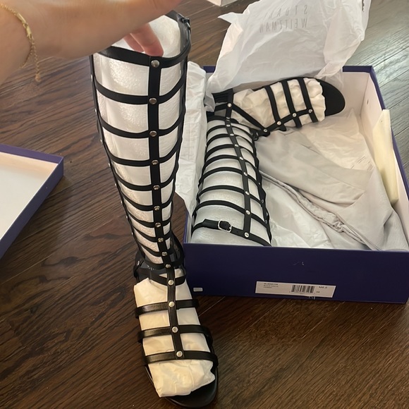 Stuart Weizmann Gladiator Black Napa Leather stretch boots - Picture 5 of 11